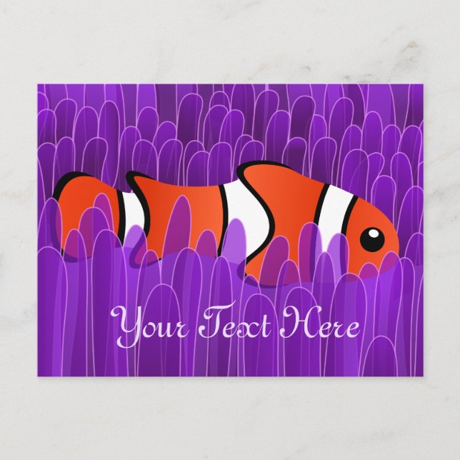 Niedlicher Clownfisch und schöner Lila Meeresanemo Postkarte (Vorderseite)