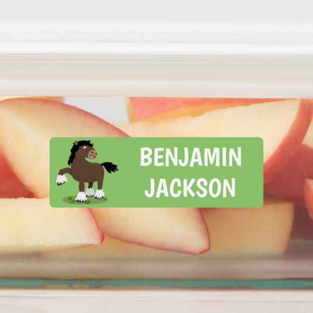 Niedlicher Clydesdale Zugpferd Cartoon personalisi Etiketten (Befestigt)