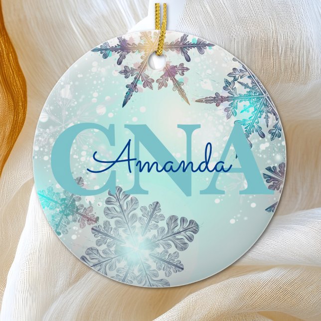 Niedlicher CNA Ice Blue Snowflake Personalisierter Keramik Ornament (Von Creator hochgeladen)