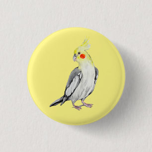Niedlicher Cockatiel-Aquarellpapagei. Button