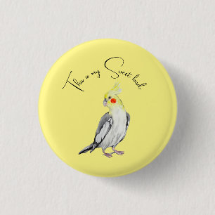 Niedlicher Cockatiel Aquarellpapagei. Button