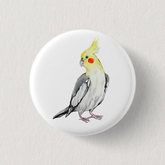 Niedlicher Cockatiel-Aquarellpapagei. Button (Vorderseite)