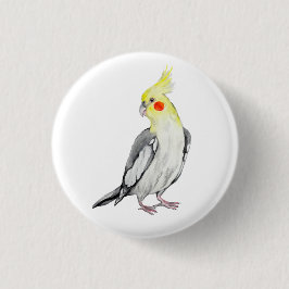 Niedlicher Cockatiel-Aquarellpapagei. Button