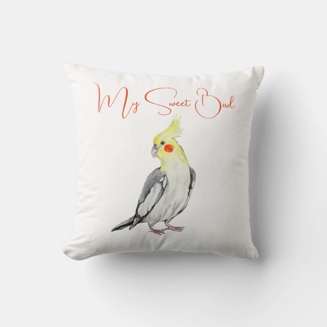 Niedlicher Cockatiel-Aquarellpapagei. Kissen (Vorderseite)