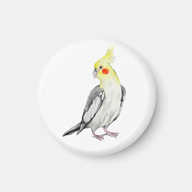 Niedlicher Cockatiel-Aquarellpapagei. Magnet (Vorne)