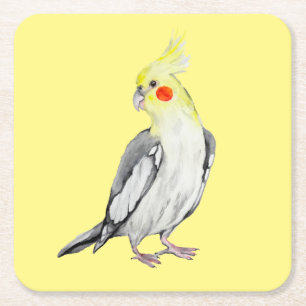 Niedlicher Cockatiel-Aquarellpapagei. Rechteckiger Pappuntersetzer