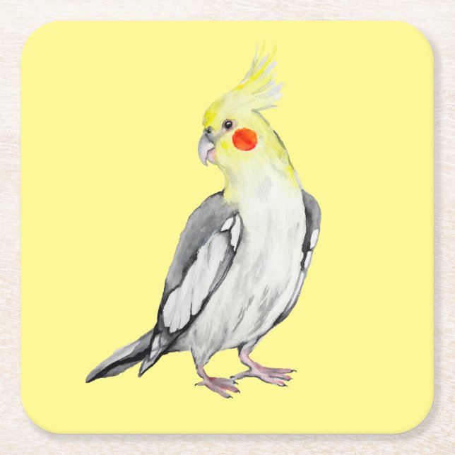 Niedlicher Cockatiel-Aquarellpapagei. Rechteckiger Pappuntersetzer (Vorderseite)