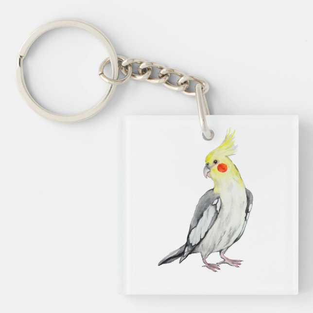 Niedlicher Cockatiel-Aquarellpapagei. Schlüsselanhänger (Vorderseite)