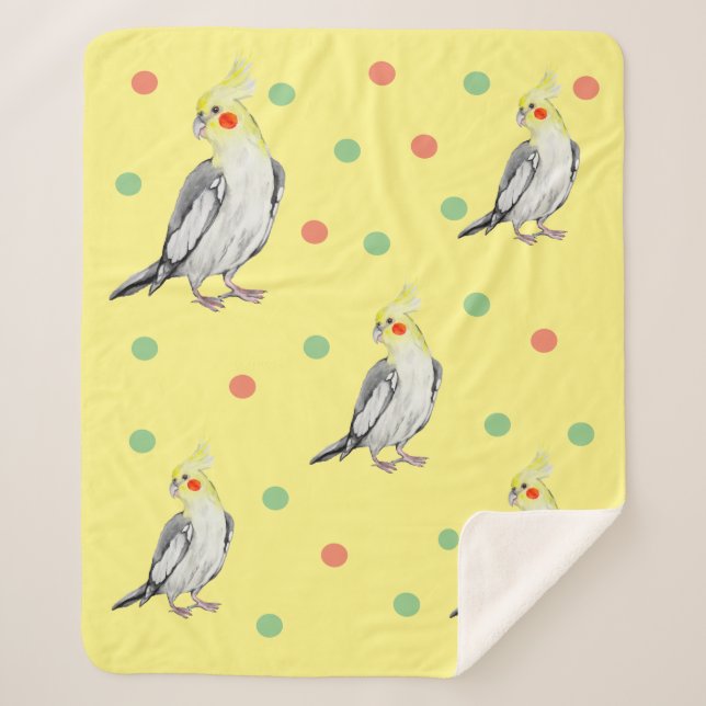 Niedlicher Cockatiel-Aquarellpapagei. Sherpadecke (Vorderseite)
