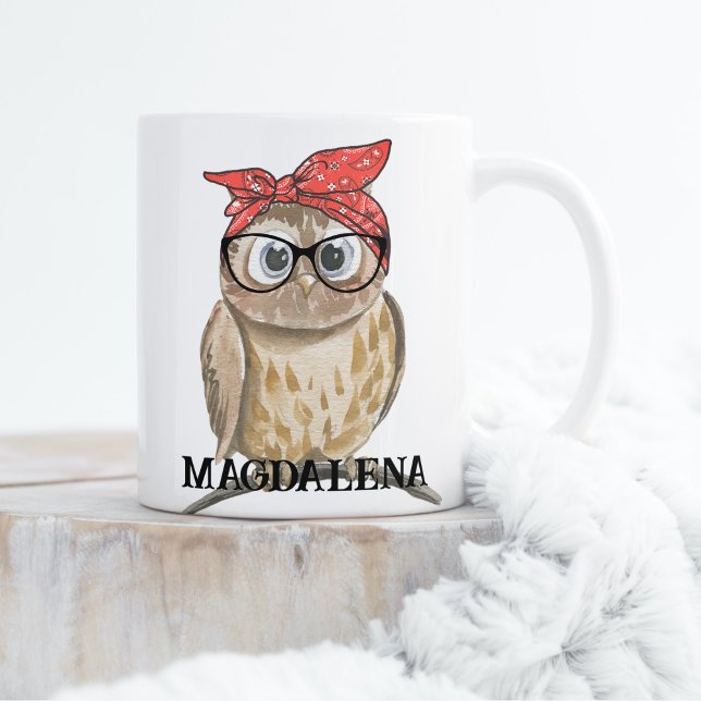 Niedlicher Cooler Hipster Owl in Brillen & Red Ban Kaffeetasse (Von Creator hochgeladen)