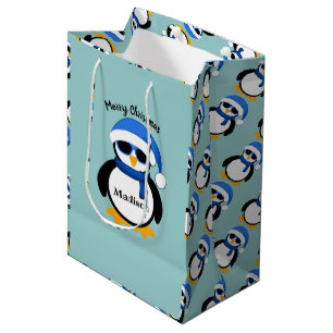 Niedlicher cooler Pinguin Frohe Weihnachten Blue P Mittlere Geschenktüte