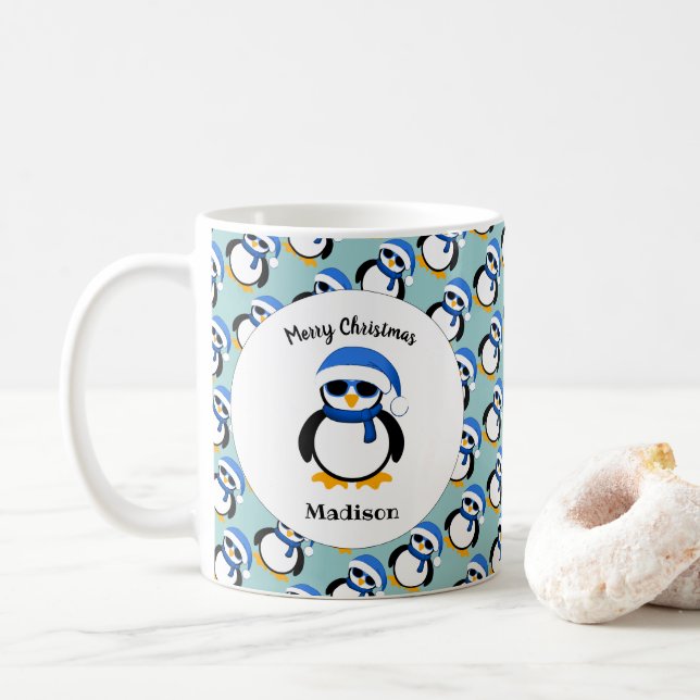 Niedlicher cooler Pinguin Weihnachten Kaffeetasse (Mit Donut)