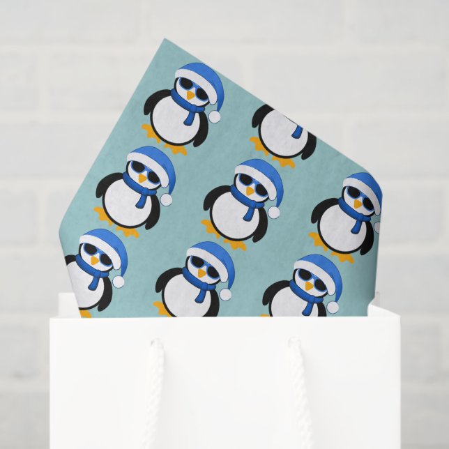 Niedlicher cooler Pinguin Weihnachtswintermuster b Seidenpapier (Geschenktüte)