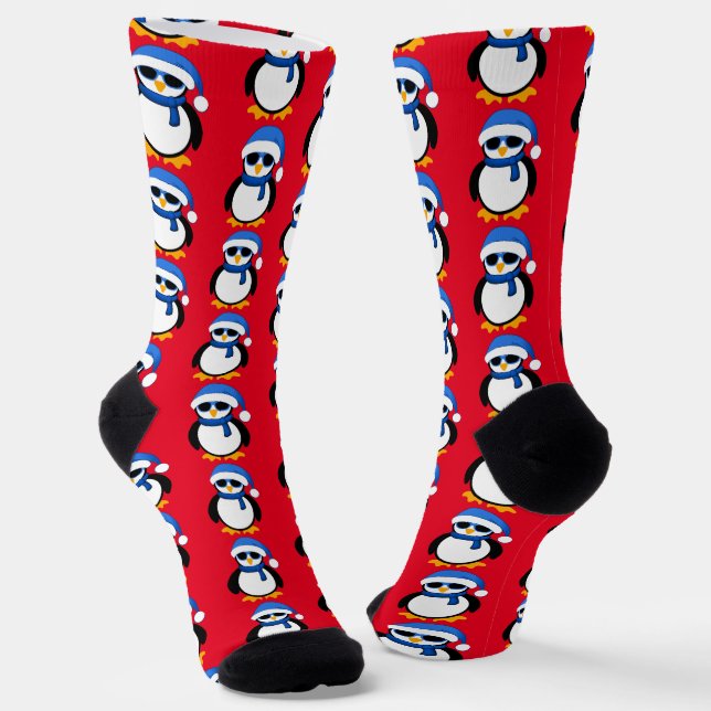 Niedlicher cooler Pinguin Weihnachtswintermuster r Socken (Gewinkelt)