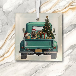 Niedlicher Coonhound Hund Retro LKW Weihnachten Ornament Aus Glas