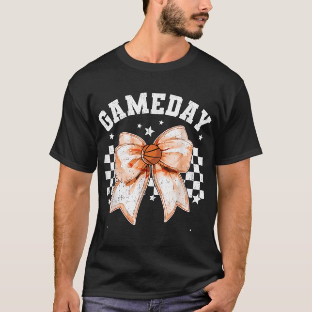 Niedlicher Coquette Bow Basketball Retro Game Day T-Shirt (Vorderseite)