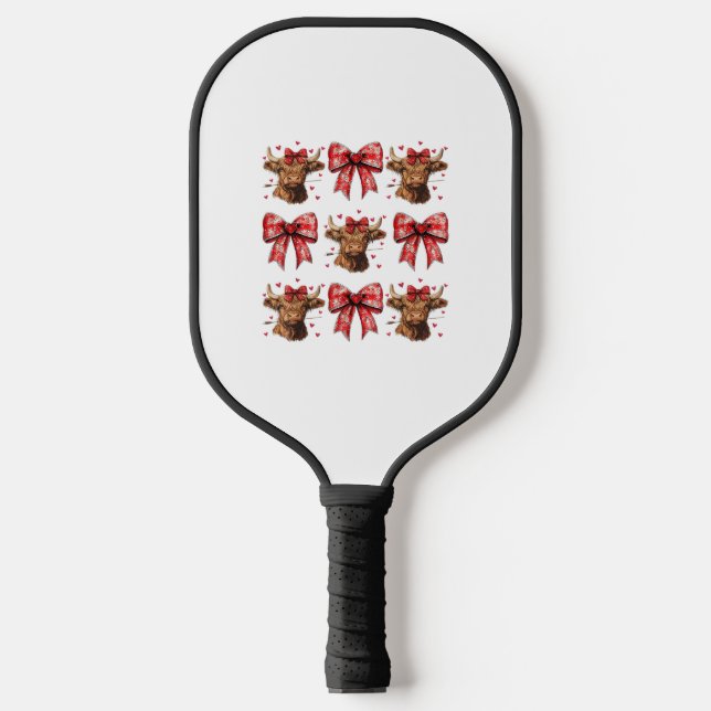 Niedlicher Coquette Bow Herz Highland Cow Western  Pickleball Schläger (Vorderseite)