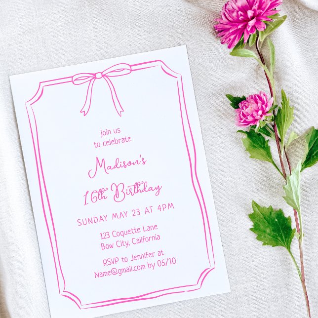 Niedlicher Coquette Hand Draw Whimsical Geburtstag Einladung (Von Creator hochgeladen)