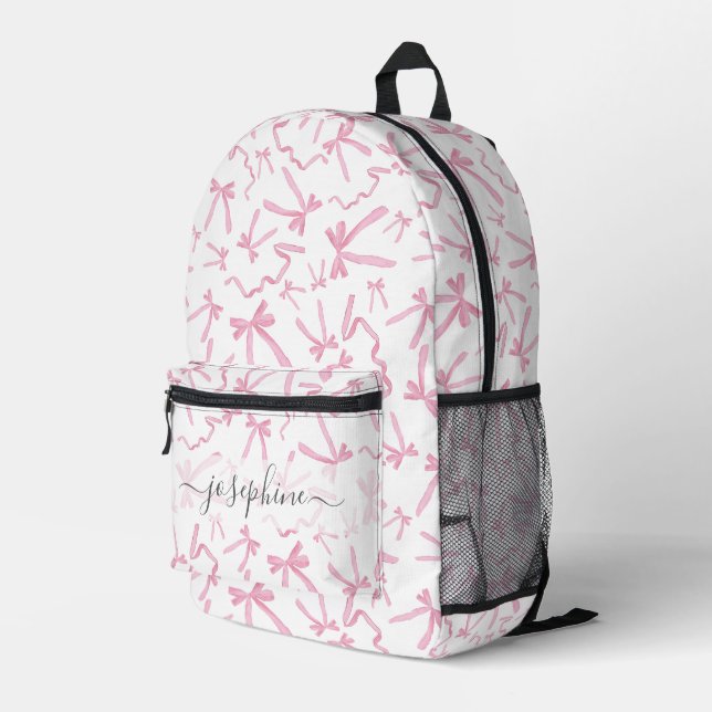 Niedlicher Coquette rosa Bandbogen personalisiert Bedruckter Rucksack (Rückseitige Ecke Rechts)