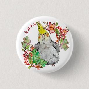 Niedlicher Corella-Papagei in tropischen Blume Kin Button
