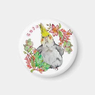 Niedlicher Corella-Papagei in tropischen Blume Kin Magnet