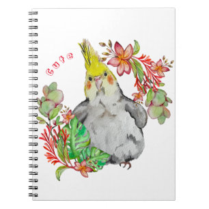 Niedlicher Corella-Papagei in tropischen Blume Kin Notizblock