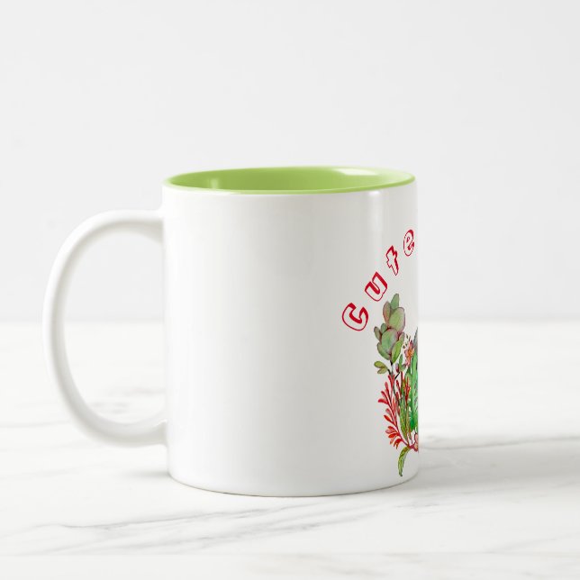 Niedlicher Corella-Papagei in tropischen Blume Zweifarbige Tasse (Links)