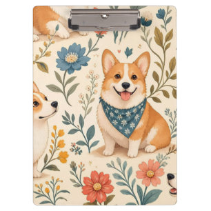 Niedlicher Corgi-Blumengarten-Muster Klemmbrett