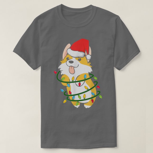 Niedlicher Corgi Christmas Tree Lights Welpenbesit T-Shirt (Design vorne)