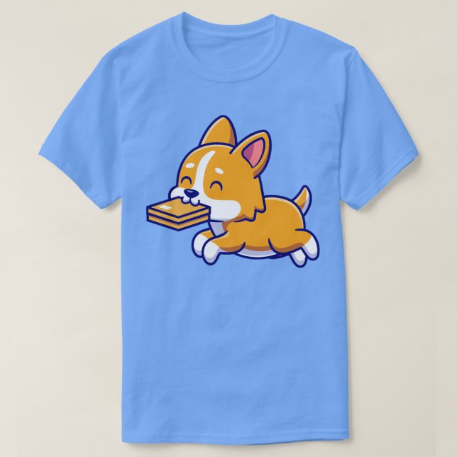 Niedlicher Corgi Dog Bite Box Cartoon T-Shirt (Design vorne)