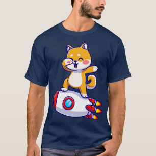Niedlicher Corgi Dog Dabbing auf dem Rocket Cartoo T-Shirt