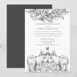 Niedlicher Corgi Dog Pencil Zeichnend Hochzeit Einladung