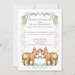 Niedlicher Corgi Dog Two Brides Gay Wedding Einladung
