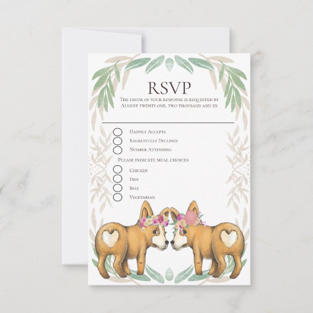 Niedlicher Corgi Dog Two Brides Gay Wedding RSVP (Vorderseite)
