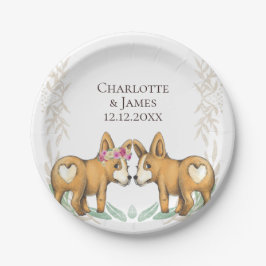 Niedlicher Corgi Dog Wedding Couple Personalisiert Pappteller