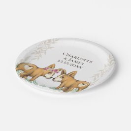 Niedlicher Corgi Dog Wedding Couple Personalisiert Pappteller