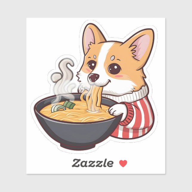 Niedlicher Corgi Eating Ramen Sticker - Adorable D (Blatt)