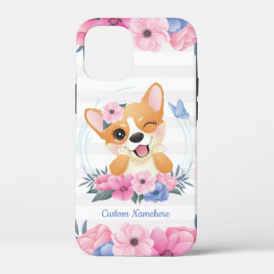 Niedlicher Corgi Hund Blume Wreath Blue Butterfly  Case-Mate iPhone Hülle