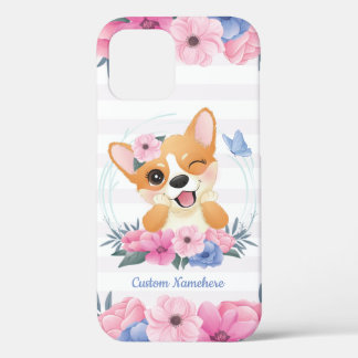 Niedlicher Corgi Hund Blume Wreath Blue Butterfly Case-Mate iPhone Hülle