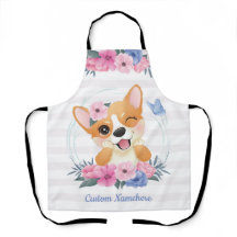 Niedlicher Corgi Hund Blume Wreath Blue Butterfly