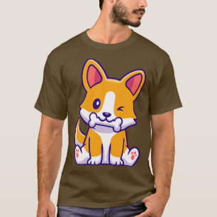 Niedlicher Corgi Hund essen Knochen Cartoon T-Shirt