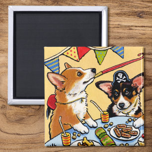 Niedlicher Corgi Hund Geburtstagsparty Welpenplatz Magnet