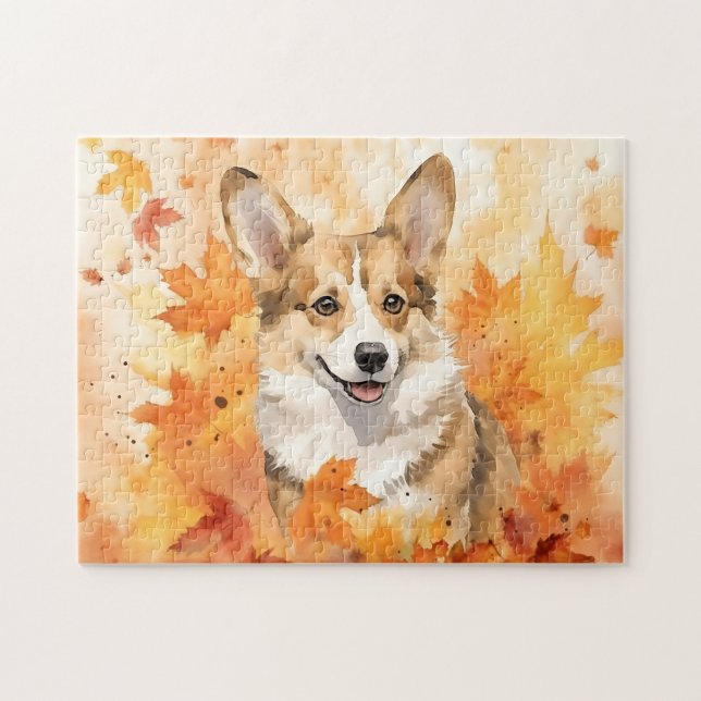 Niedlicher Corgi Hund/Herbst/Herbst Puzzle (Horizontal)