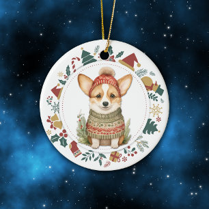 Niedlicher Corgi Hund im Winter Sweater Weihnachte Keramik Ornament