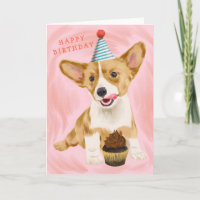Niedlicher Corgi Hund mit Cupcake zum Geburtstag