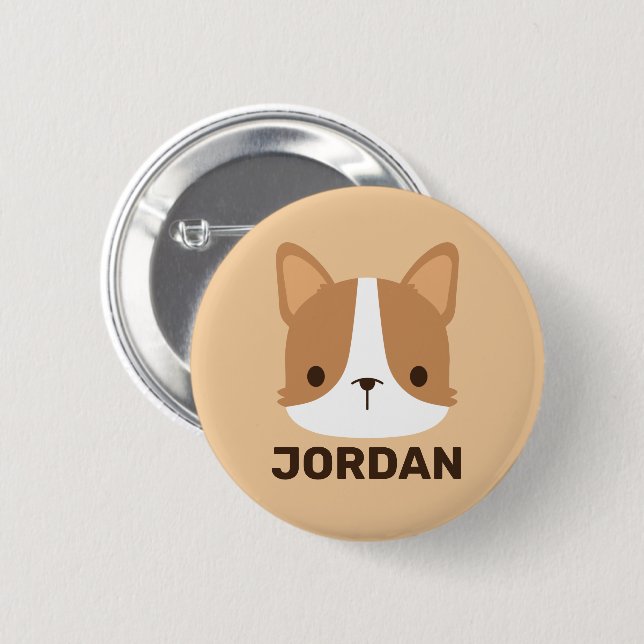 Niedlicher Corgi Hund mit Personalisiertem Namen Button (Vorne & Hinten)