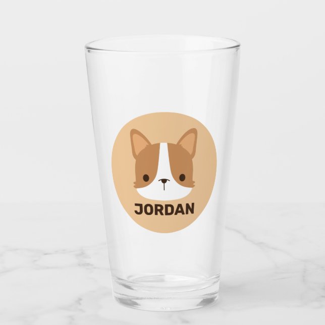 Niedlicher Corgi Hund mit Personalisiertem Namen Glas (Vorderseite)