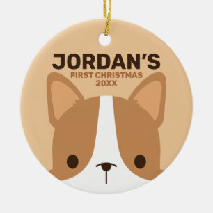 Niedlicher Corgi Hund mit Personalisiertem Namen Keramik Ornament