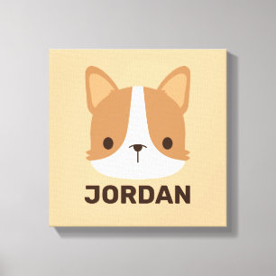 Niedlicher Corgi Hund mit Personalisiertem Namen Leinwanddruck