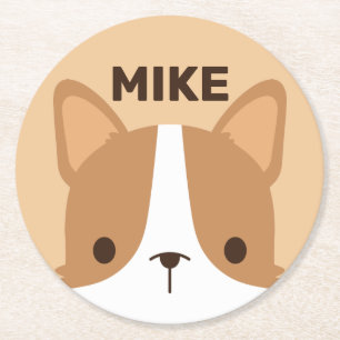 Niedlicher Corgi Hund mit Personalisiertem Namen Runder Pappuntersetzer